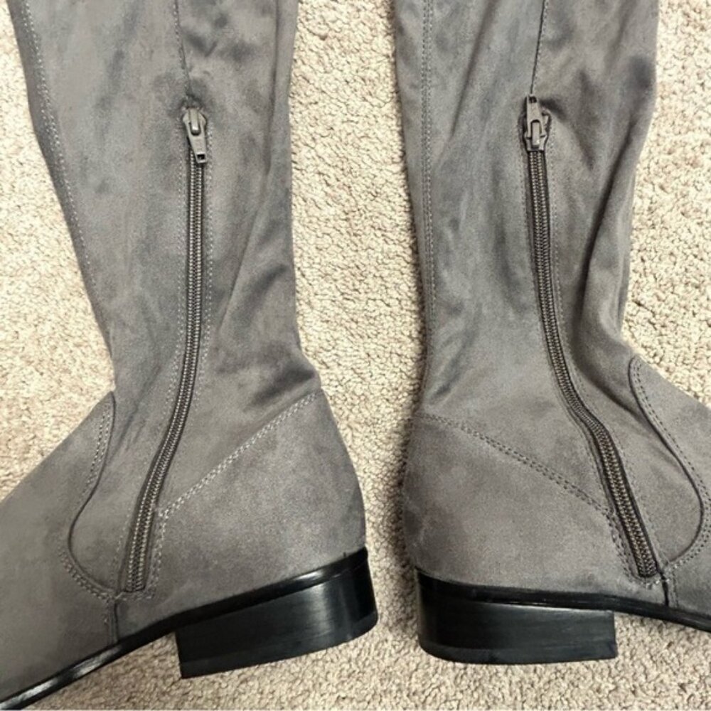 Aldo gray faux suede knee high over the knee flat boots Sz 7.5 low heel - Picture 3 of 12